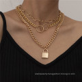 Geometric clavicle chain hip hop lock necklace punk multi-layer chain tassel necklace